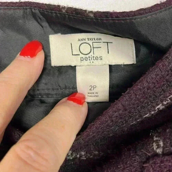 Loft Womens Mini Skirt Burgundy Gray 2P Faux Buttons Side Zip Lined Wool Pencil - Picture 4 of 10